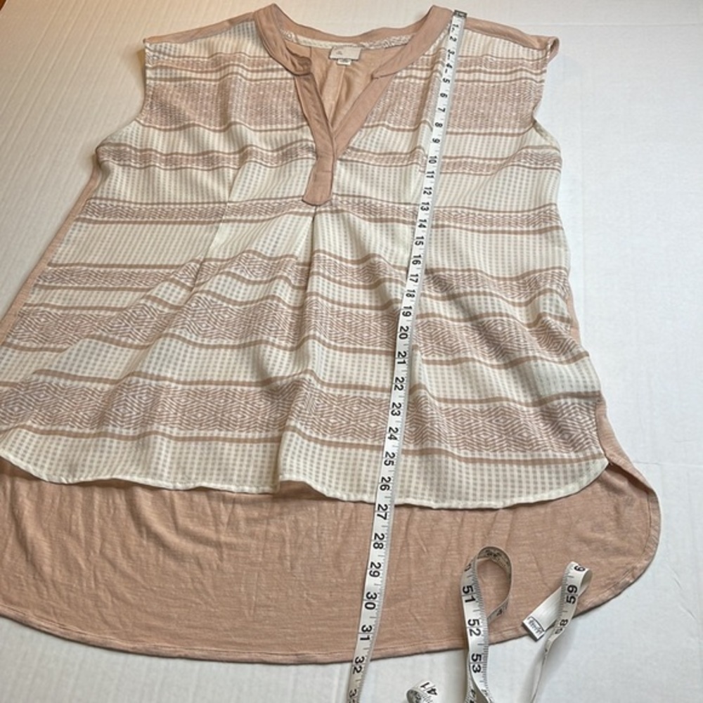 Anthropologie Postmark Split Neck Hi-Low Tank Top Tan and Cream Stripe Size L - Picture 9 of 10